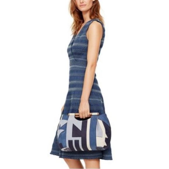 NWT Tory Burch Blue Striped Smocked CottonMidi Dress Size 4 - Picture 4 of 12